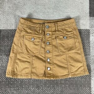 American Eagle Super Hi-Rise A-Line Denim Skirt Size 4 Brown Button‎ Fly